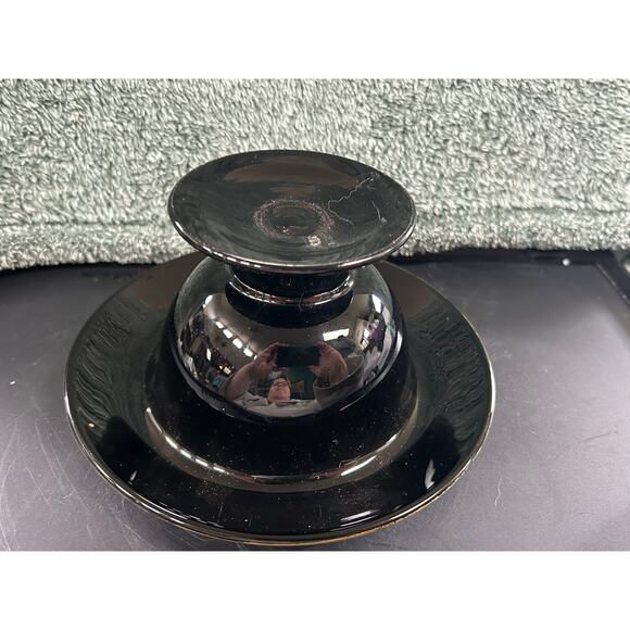 Art Nouveau Compote Black Amethyst Floral Butterfly Pattern Antique - Picture 11 of 15